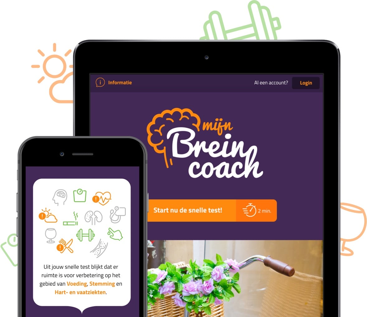 Smartphone and tablet showing the Mijn Breincoach app